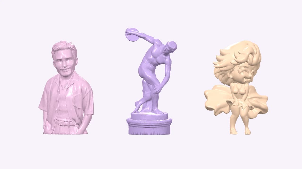 Referencias 3D: estatua clásica, caricatura y cartoon