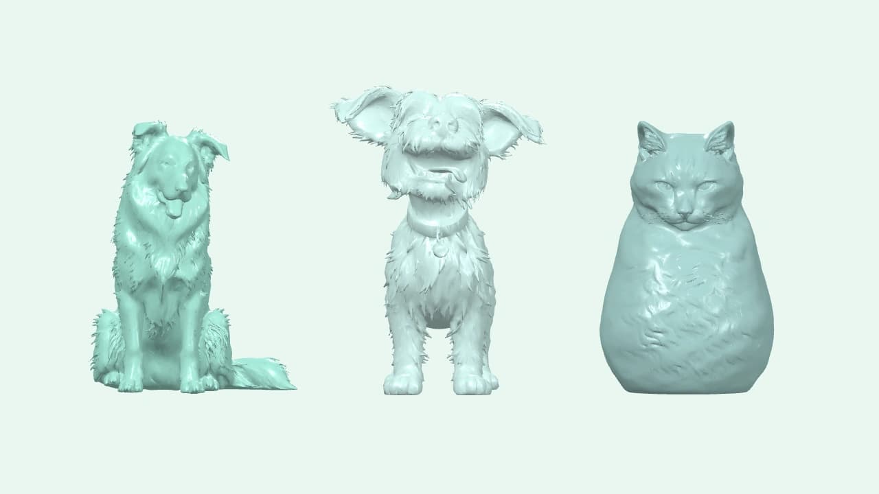 Referencias 3D: mascota realista, caricatura y urna
